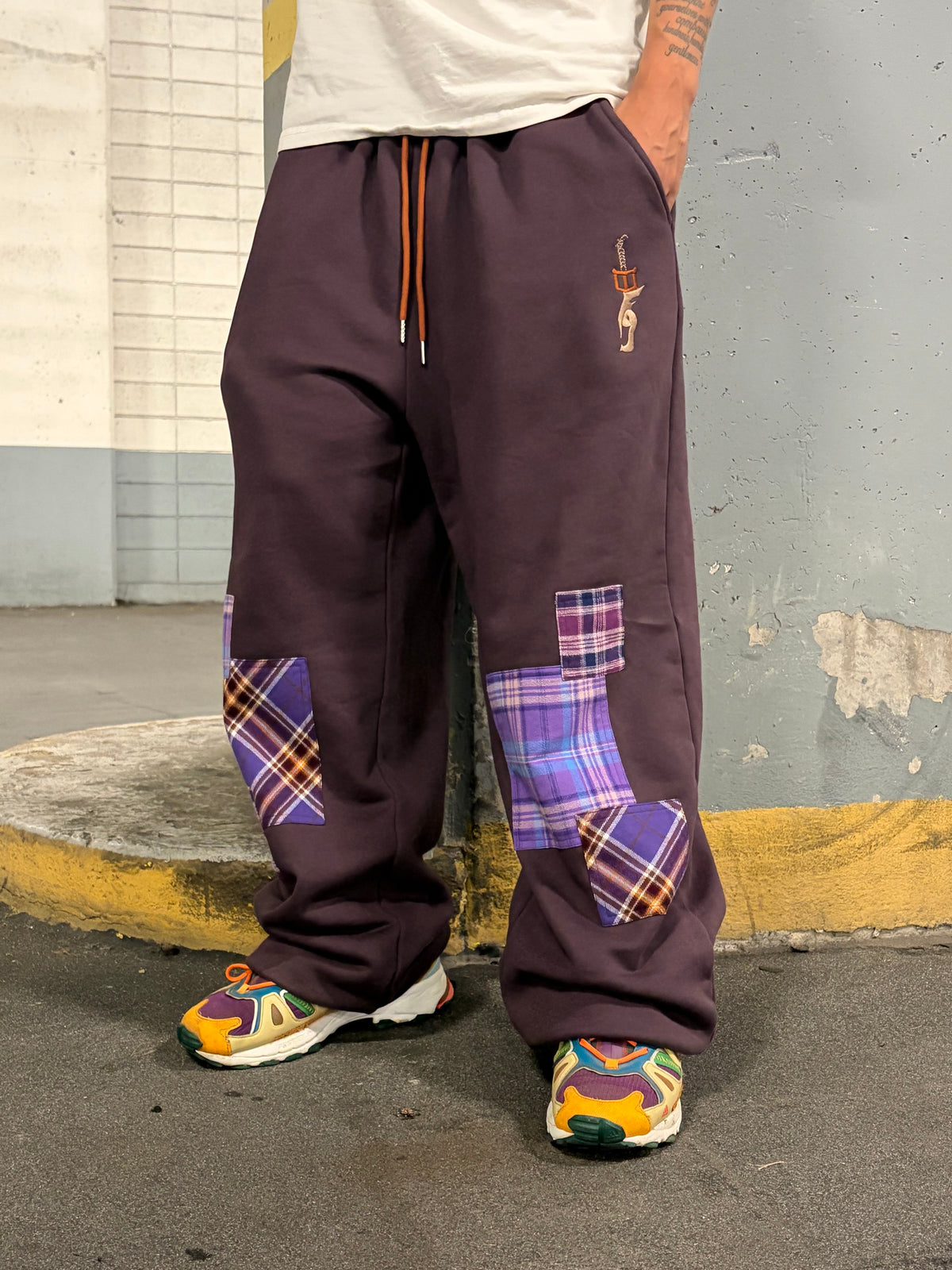 plum patched sweats