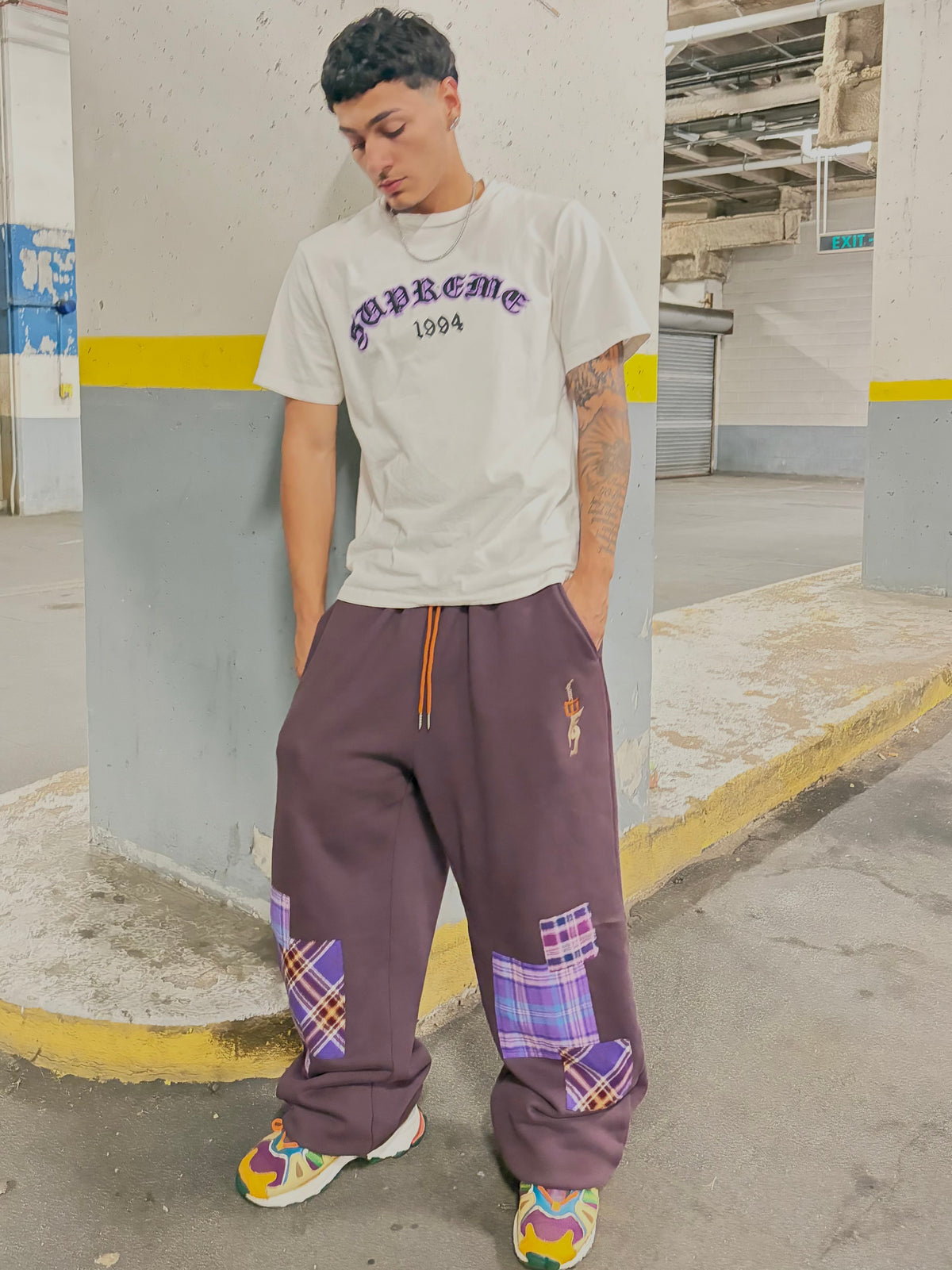 plum patched sweats